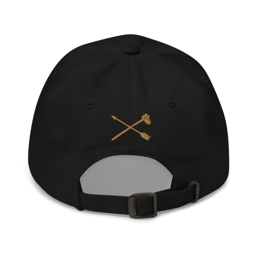 Savagery yupoong classic dad hat, bronze embroidered. Black, back