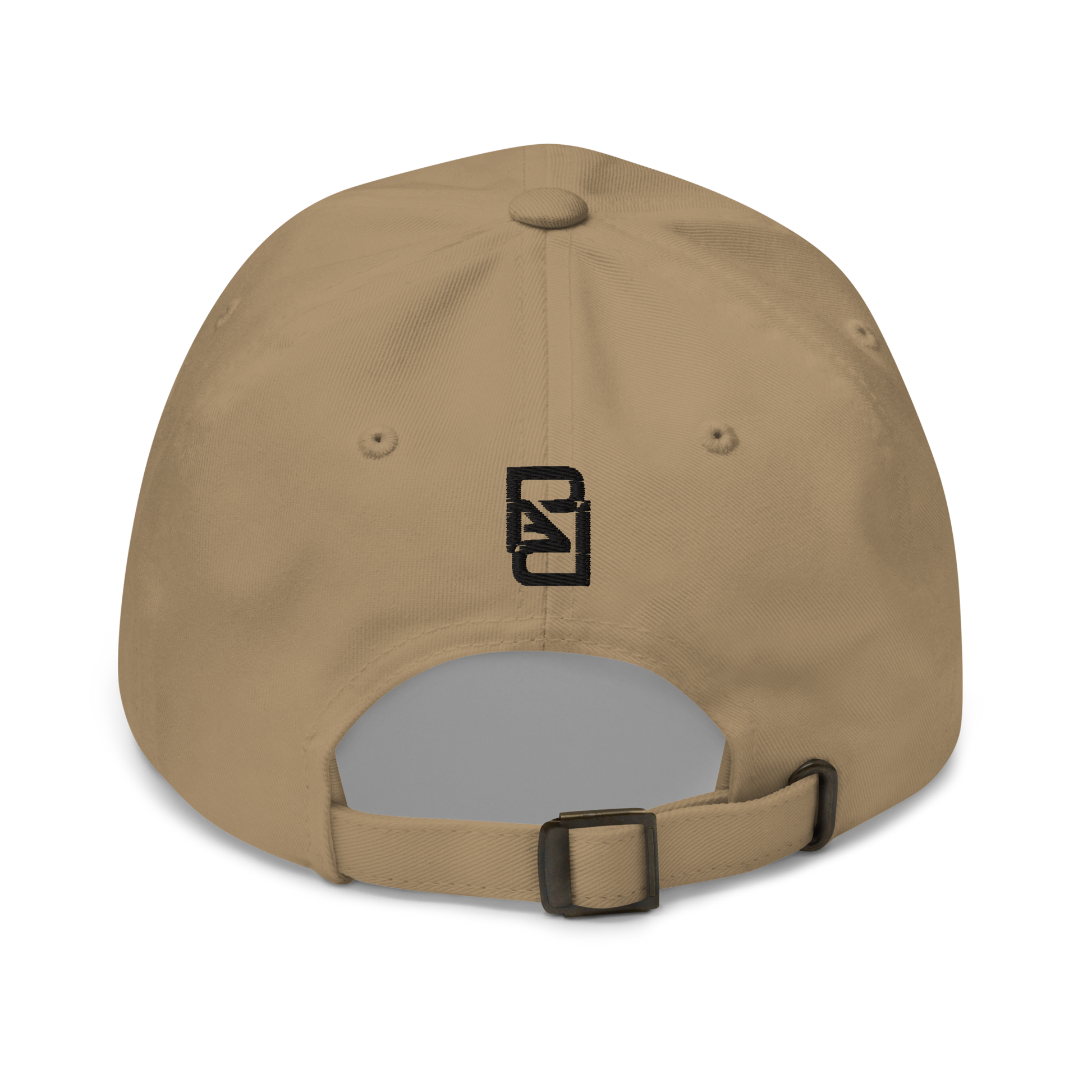 black embroidered regular patriot polarity yupoong dad hat. tan, back