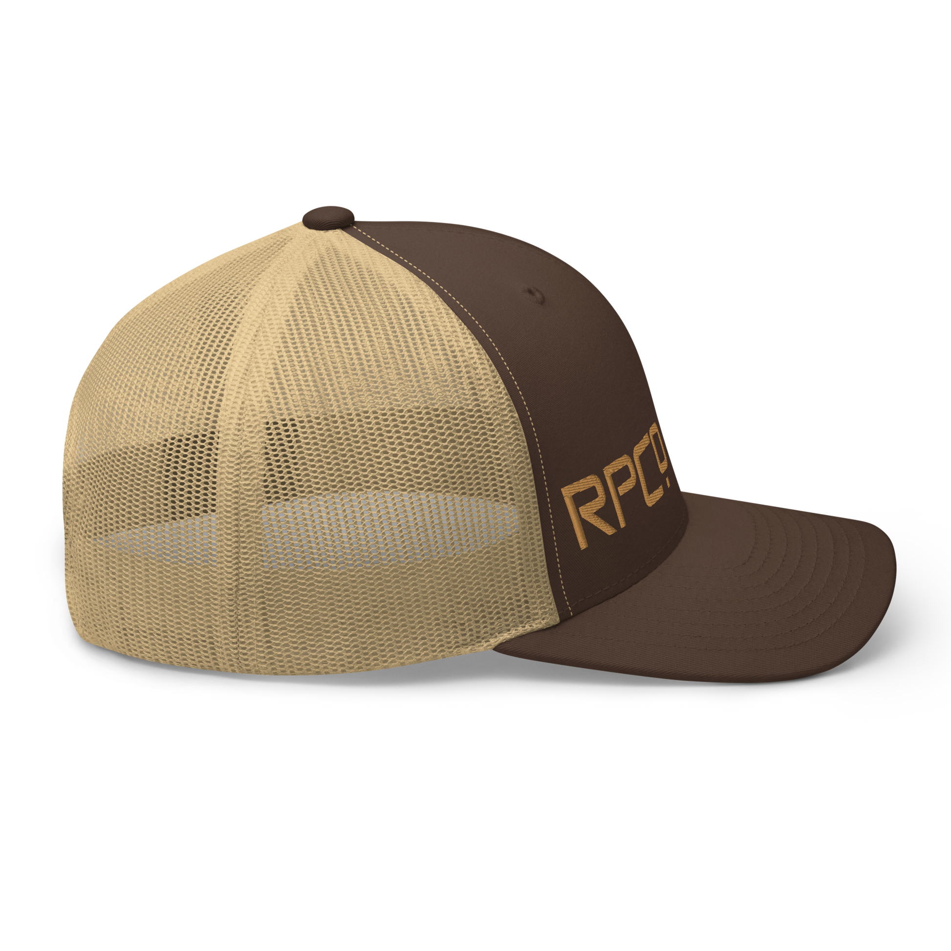 regular patriot offset embroidered snapback. Brown tan, right side